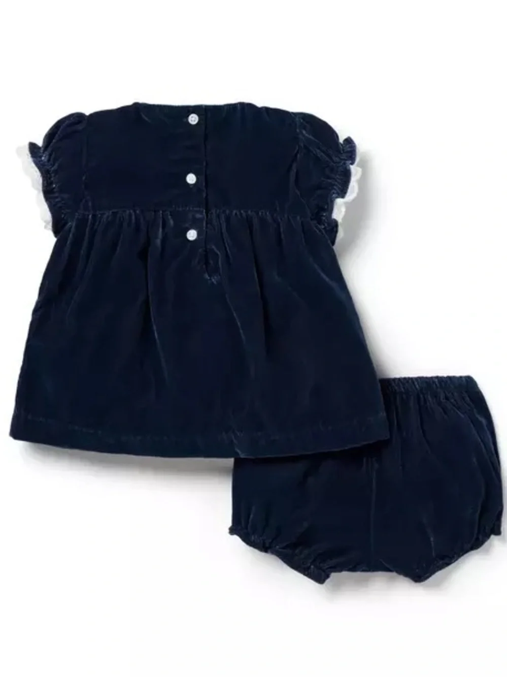 Navy Velvet Ruffle-Trim Matching Set 12-18 Months